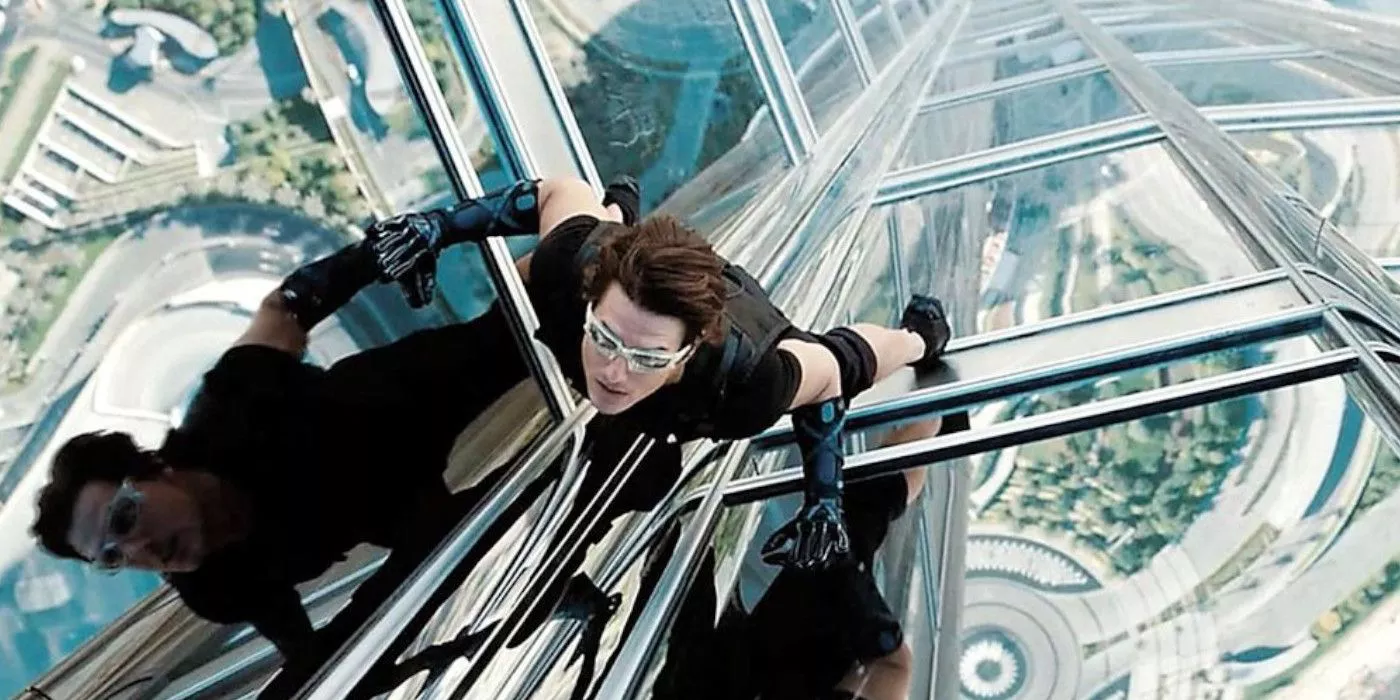 Tom Cruise's Ethan Hunt climbs the Burj Khalifa in Mission: Impossible - Ghost Protocol.