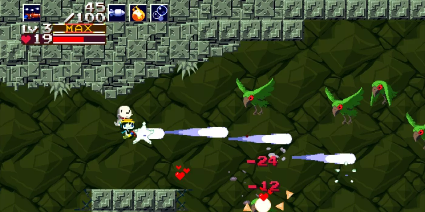 El Quote de Cave Story explorando la Zona de Arena.