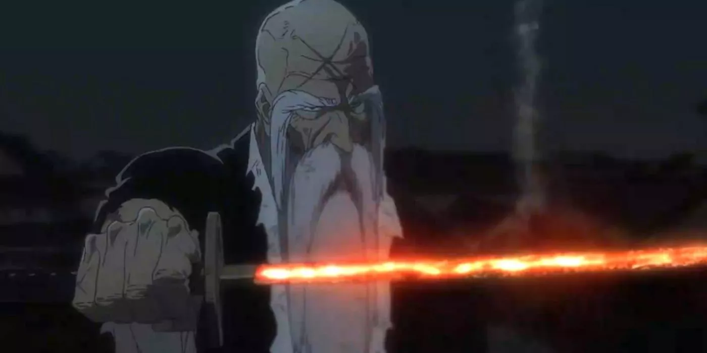Captain-Commander Yamamoto activates his Bankai in Bleach: Thousand-Year Blood War