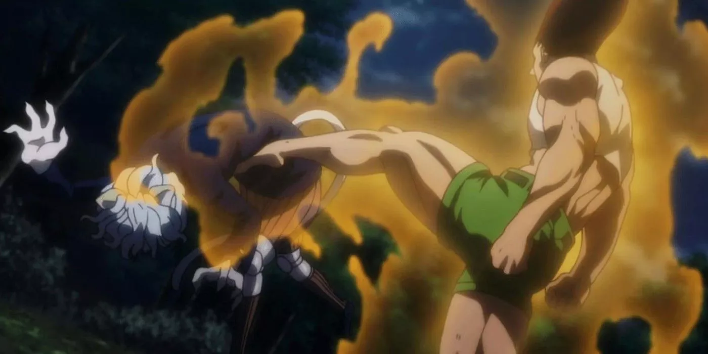 Adult Gon destroys Pitou with a kick in Hunter x Hunter