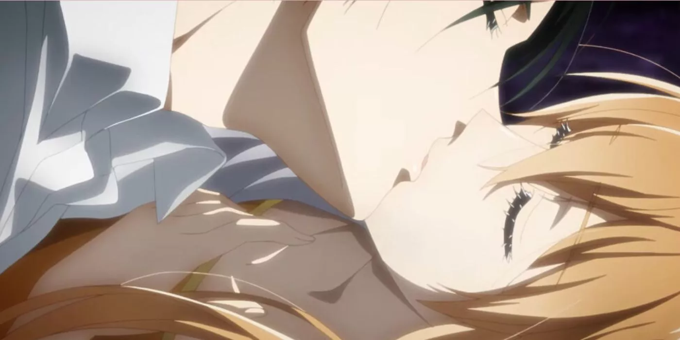 Aoi besando a Himari para quitarle el veneno en El Príncipe Demonio de Momochi House.