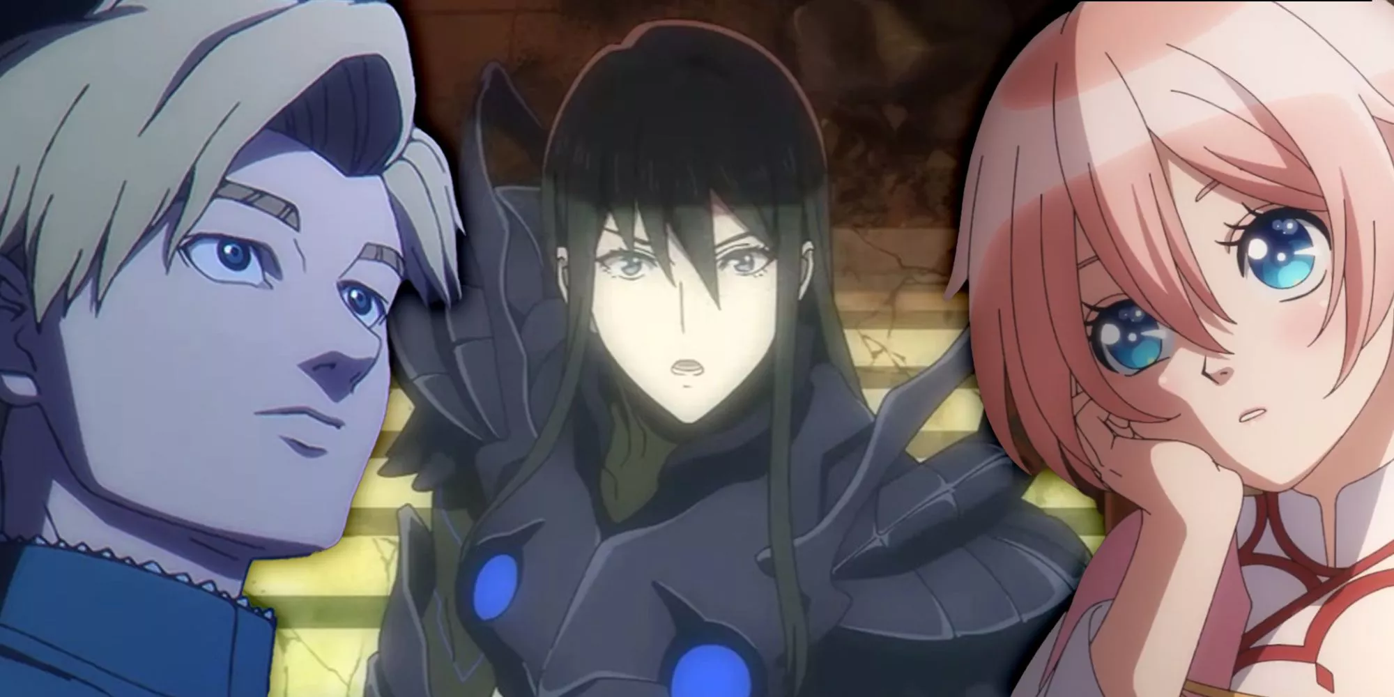 Collage de anime de otoño de 2024 con Orb, Demon Lord 2099 y Nina the Starry Bride