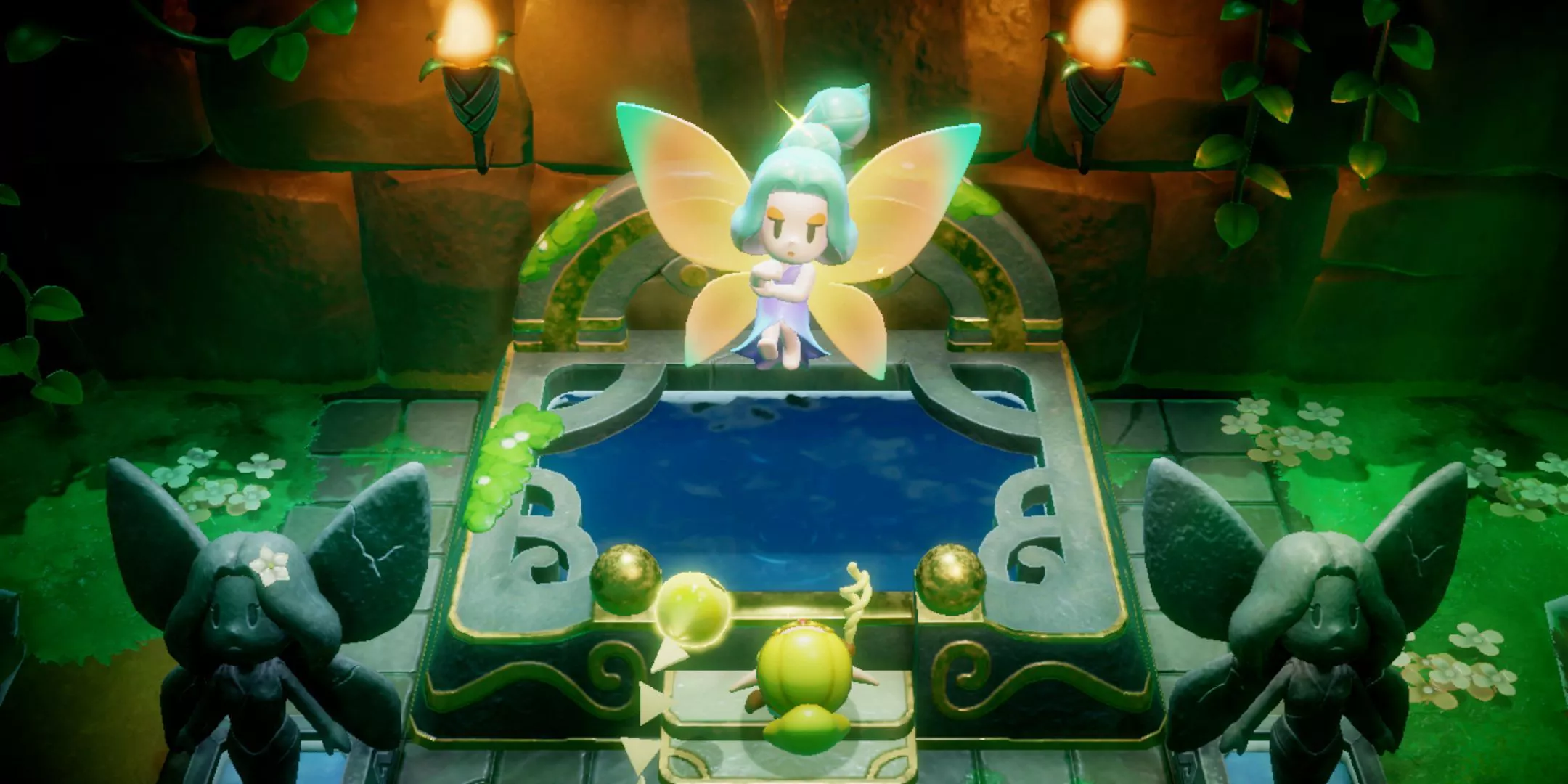 The Great Fairy hovers over the Fairy Fountain and speaks to Zelda in The Legend of Zelda Echoes of Wisdom