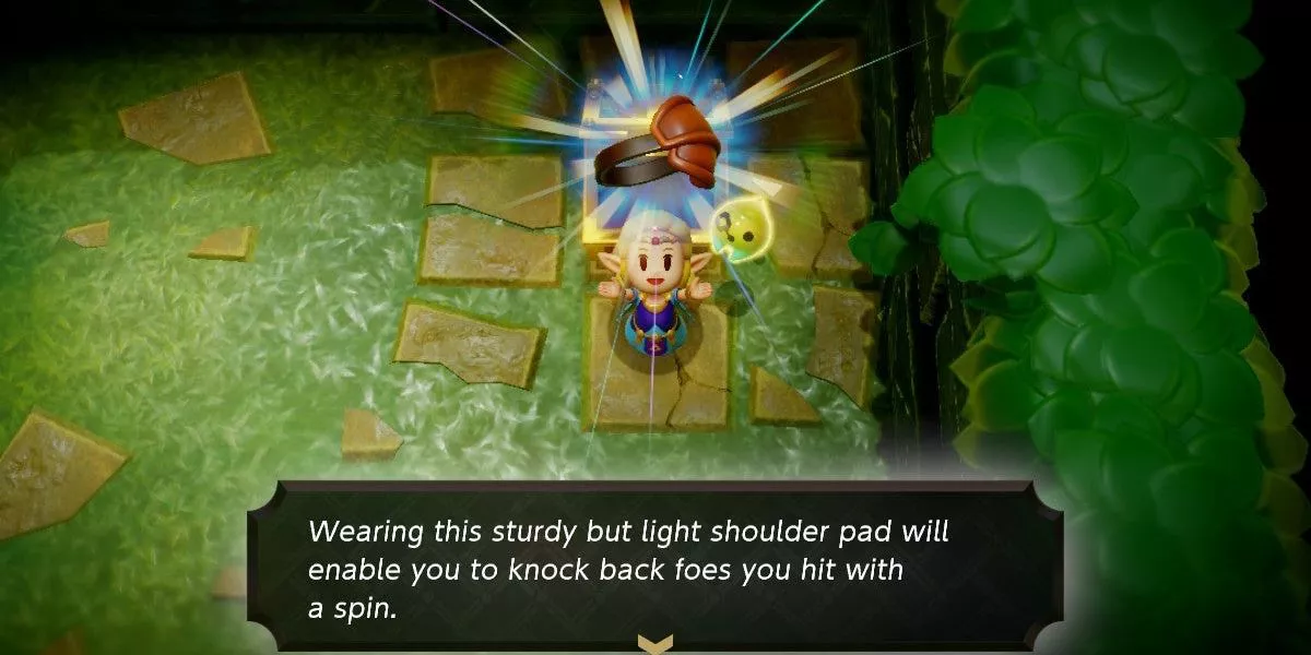 Zelda holding up the Spin Brace after acquiring it in The Legend of Zelda Echoes of Wisdom