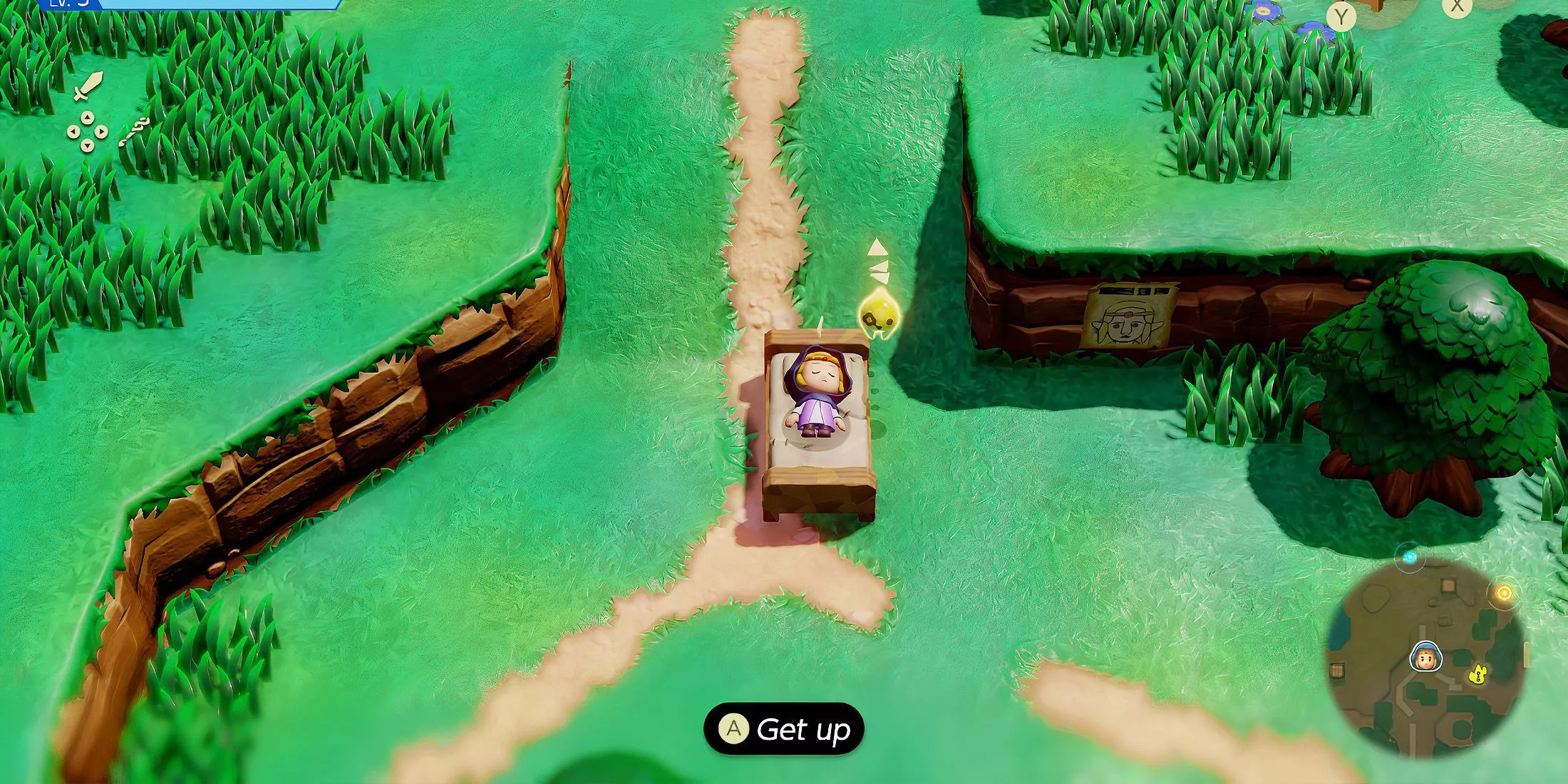 Zelda sleeping on the Old Bed in the middle of Hyrule Field in The Legend of Zelda Echoes of Wisdom