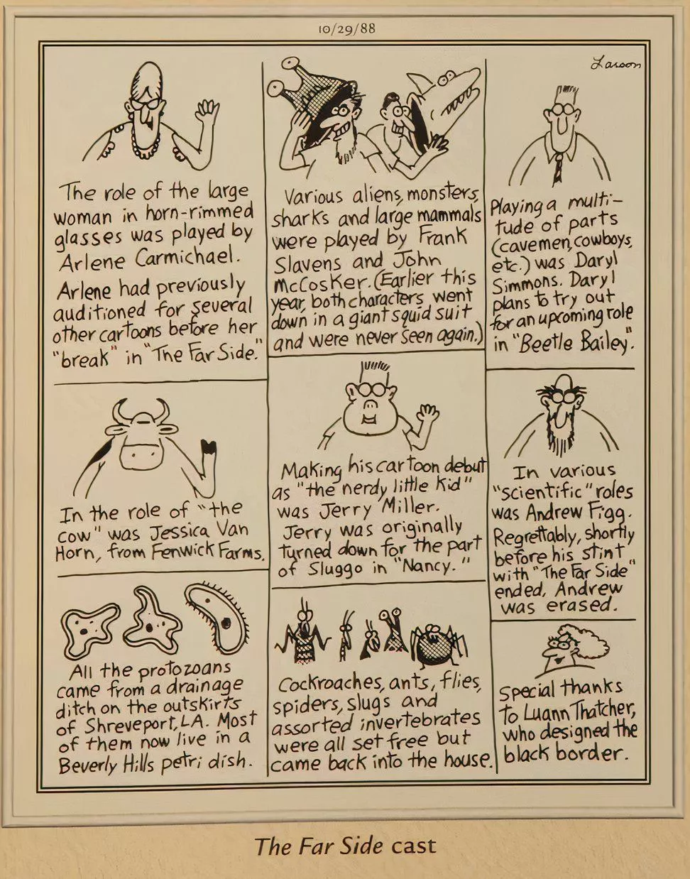 Gary Larson's farewell comic before he took a one year sabbatical from comics.