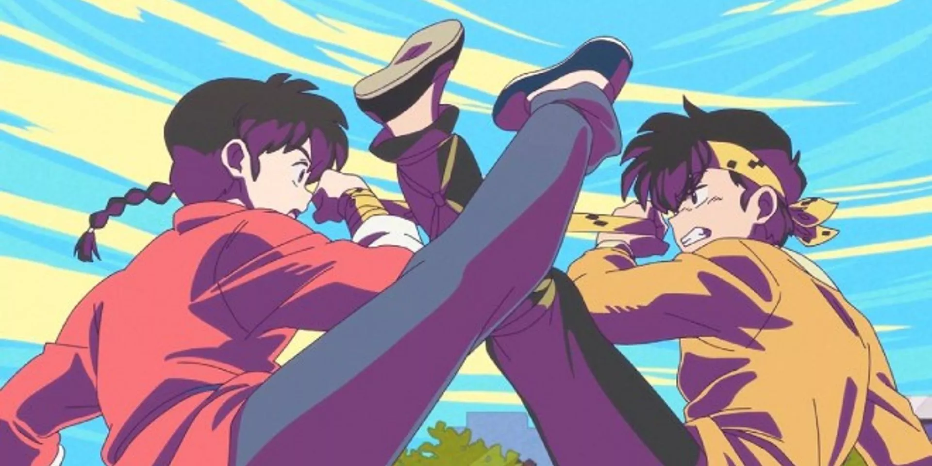 Ranma Satome and Ryoga Hibiki kick each other in Ranma 1/2 2024