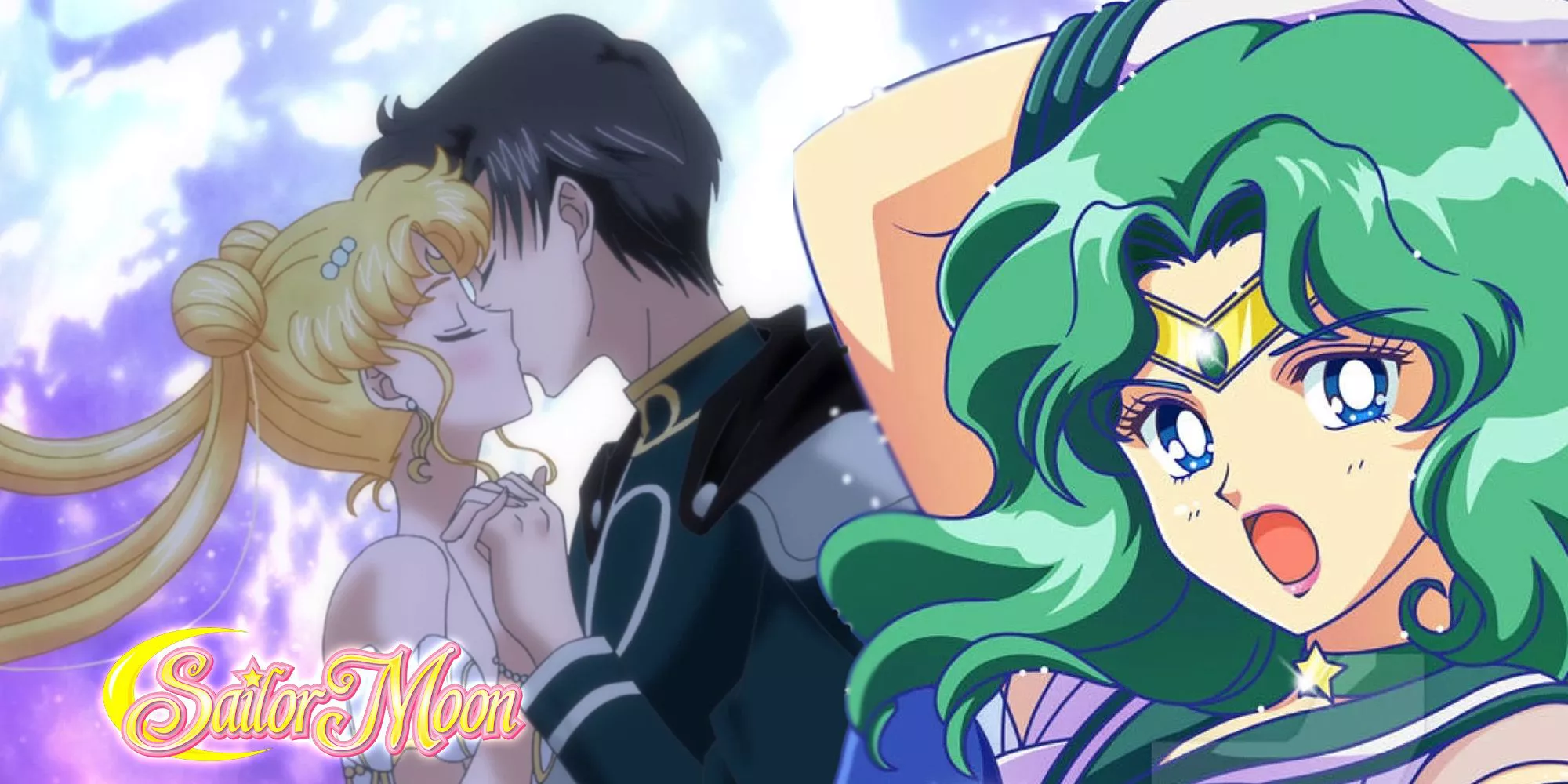 Collage de Sailor Moon que presenta a la Princesa Serenity y al Príncipe Endymion con Sailor Mars