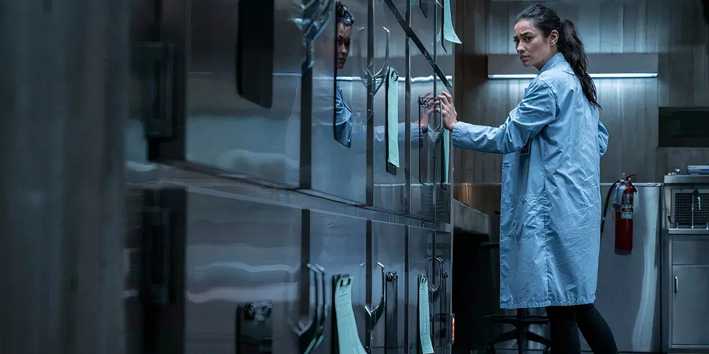 Megan is working in the morgue in The Possession of Hannah Grace