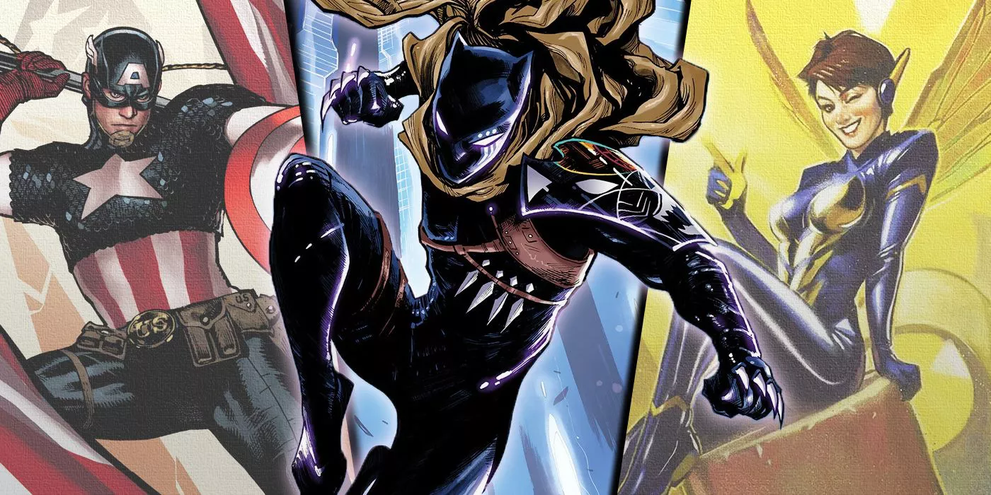 Split image shows Captain America, Black Panther and Wasp from Marvel's Avengers comics
