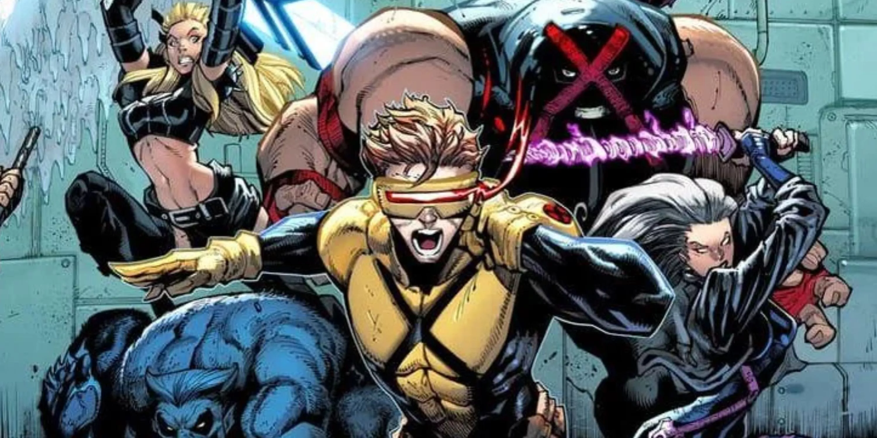 Cyclops leads Beast, Psylocke, Juggernaut and Magik into battle.