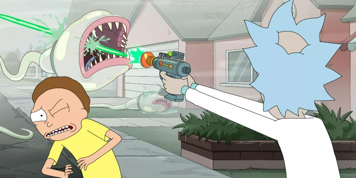 Rick dispara a un esperma alienígena en Rick y Morty
