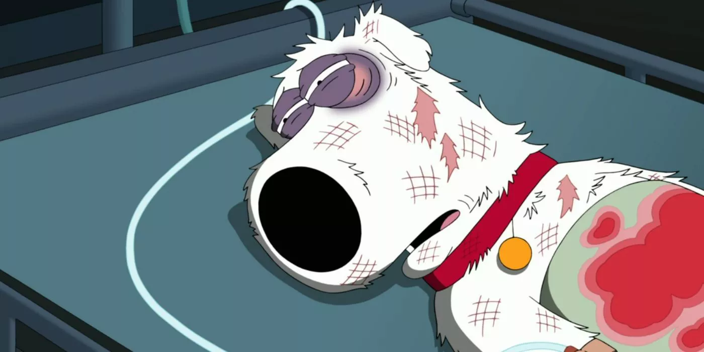 Un Brian gravemente herido yace sobre una mesa en Padre de Familia