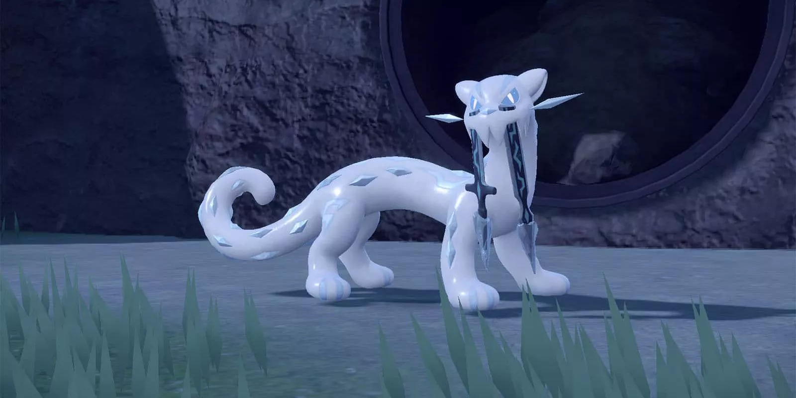 The Legendary Pokemon Chien-Pao prowls about in Pokémon Scarlet and Violet.