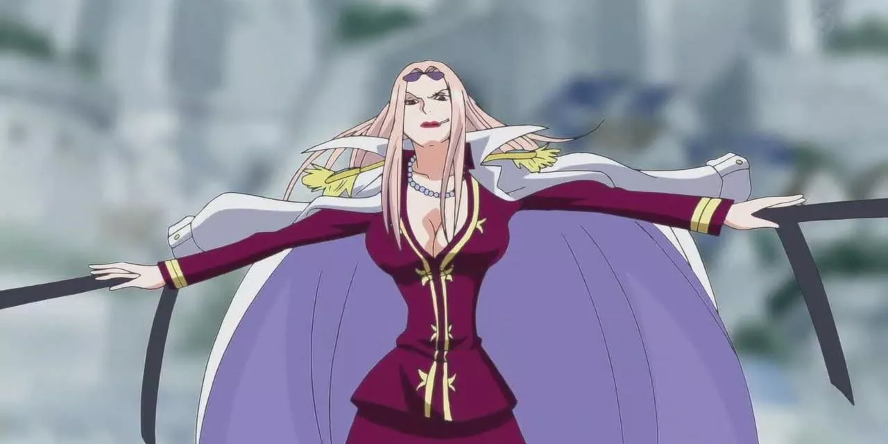 La Contralmirante Hina usando su Fruta Cage-Cage para someter a piratas en One Piece