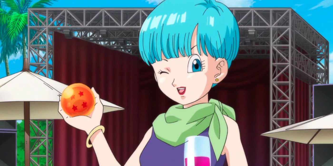 Bulma holds the four-star dragon ball in Dragon Ball Super