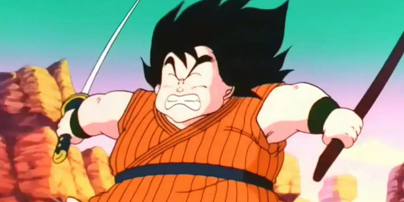 Yajirobe runs away after he cuts off Vegeta's tail in Dragon Ball Z.