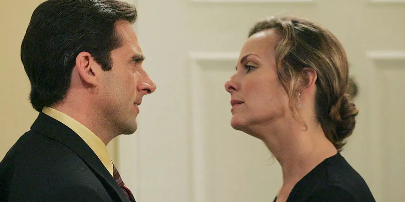 Michael Scott y Jan Levinson discutiendo en una escena de The Office.