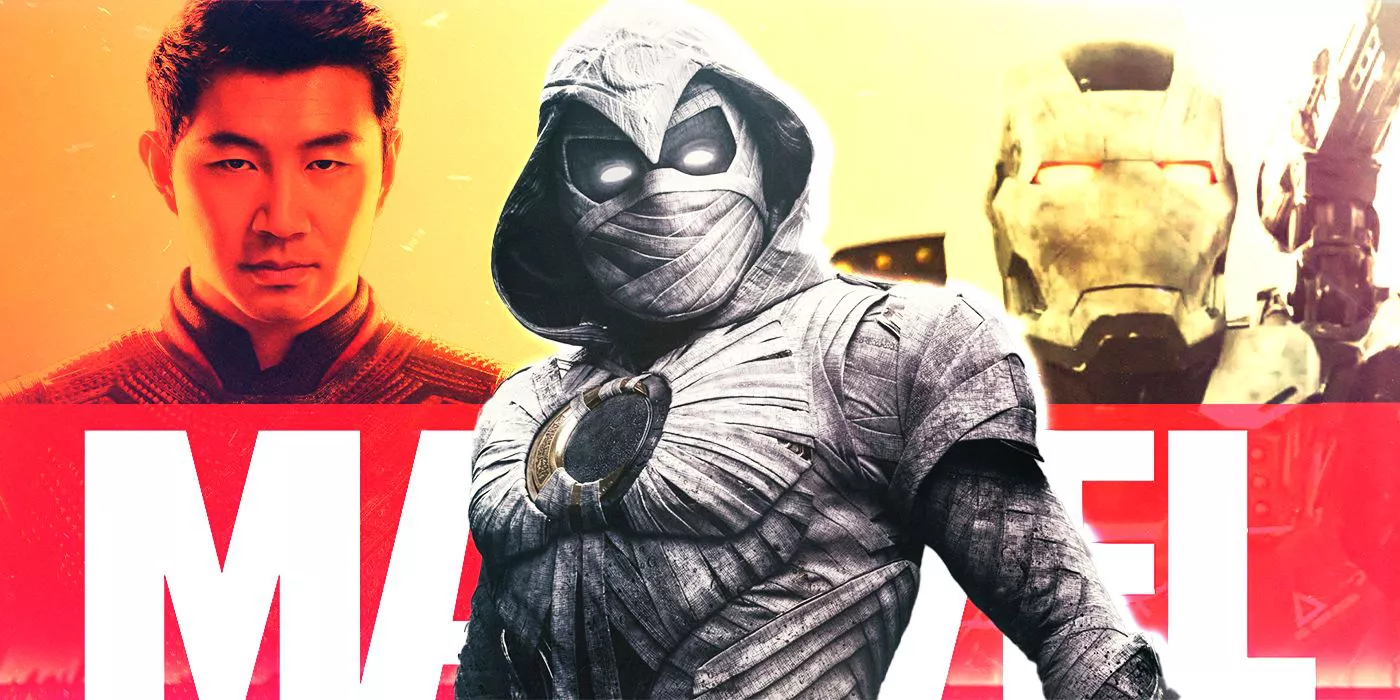 Moon Knight, Shang-Chi and War Machine with Marvel logo