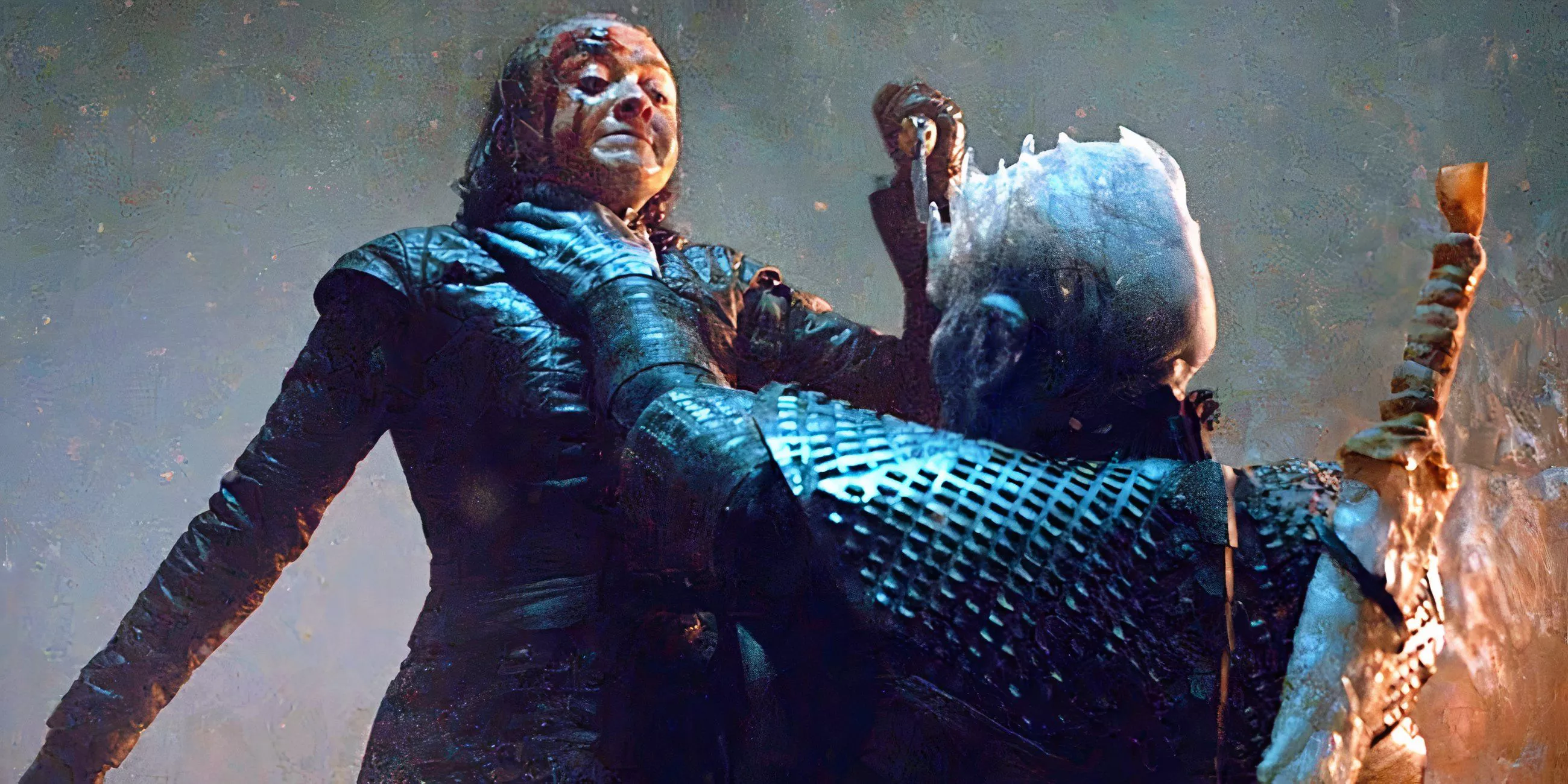 The Night King chokes Arya during their fight