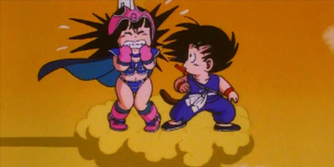 Chi-Chi freaks out while on the Flying Nimbus with Goku in Dragon Ball Episode 7.