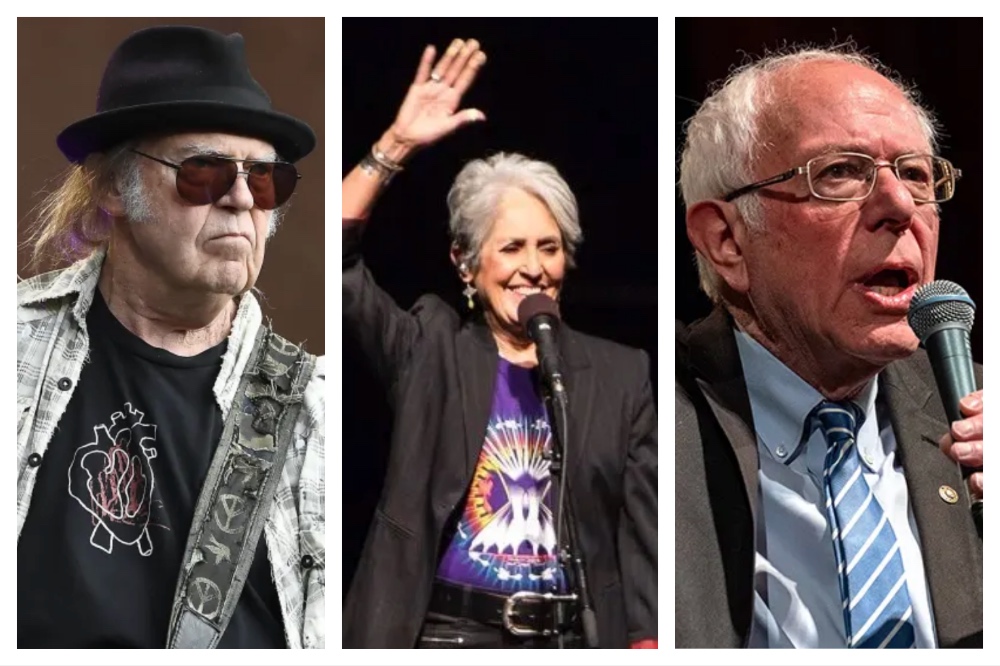 Neil Young, Joan Baez y Maggie Rogers se unen a Bernie Sanders y Alexandria Ocasio-Cortez en un rally contra la 'oligarquía' en L.A.