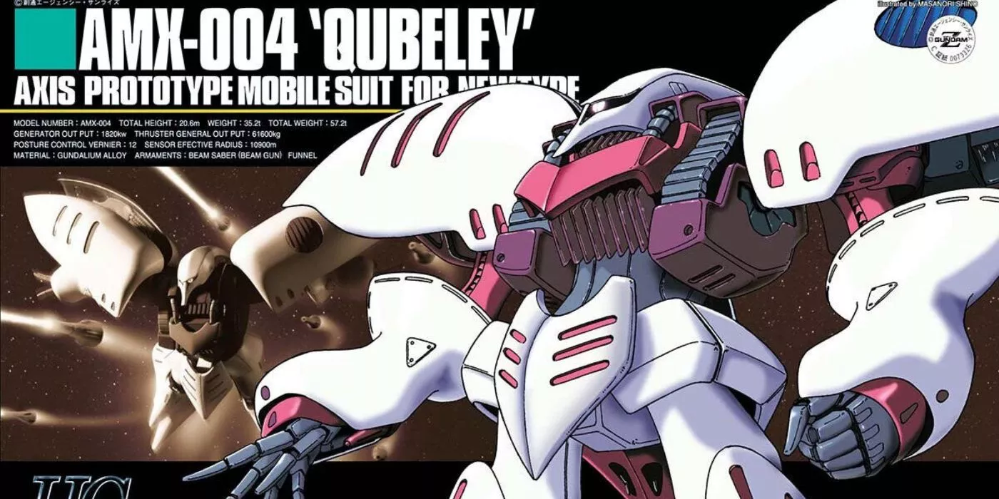 Arte de la caja para un kit de modelo Qubeley Gundam de Alta Gravedad.
