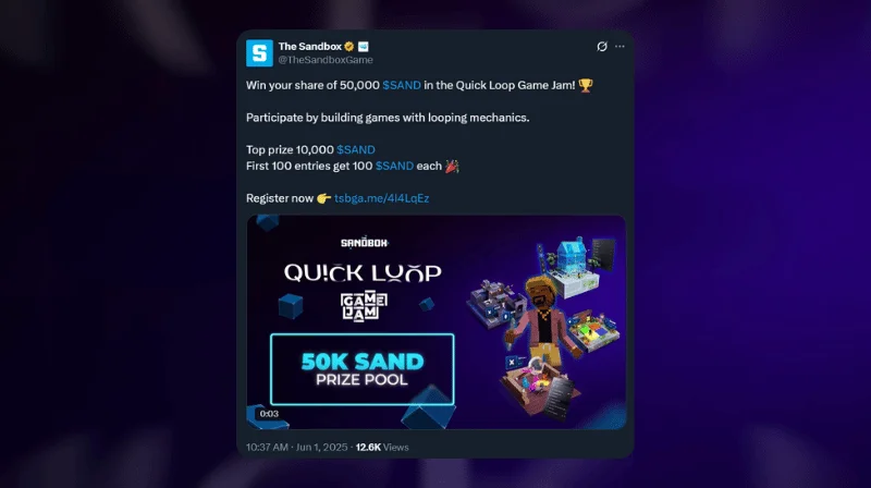 The Sandbox Launches Quick Loop Game Jam with 50K SAND Rewards